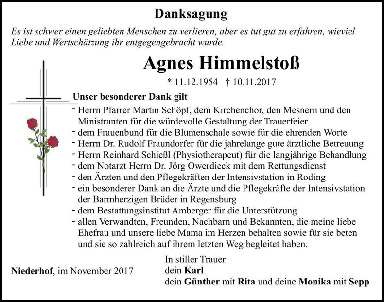 Traueranzeige Agnes Himmelstoß