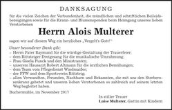 Traueranzeige Alois Multerer