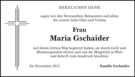 Traueranzeige Maria Gschaider