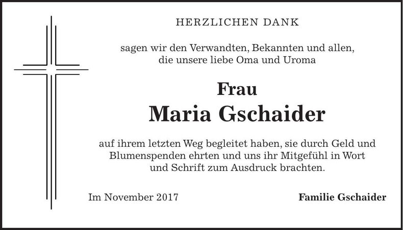 Traueranzeige Maria Gschaider