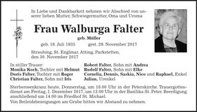Traueranzeige Walburga Falter