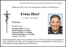 Traueranzeige Franz Hierl