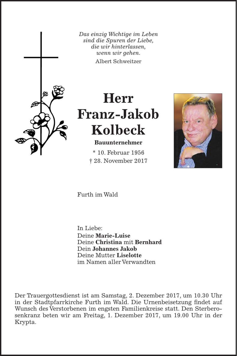 Traueranzeige Franz-Jakob Kolbeck