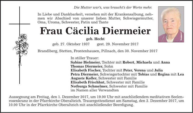 Traueranzeige Cäcilia Diermeier