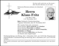 Traueranzeige Klaus Fritz