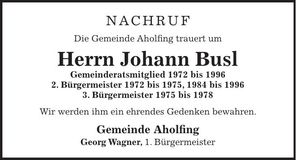 Traueranzeige Johann Busl