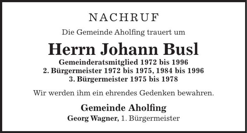 Traueranzeige Johann Busl