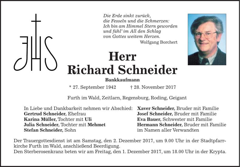 Traueranzeige Richard Schneider