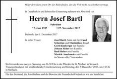 Traueranzeige Josef Bartl