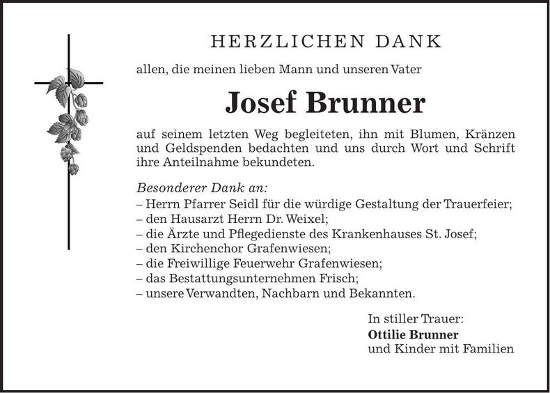 Traueranzeige Josef Brunner
