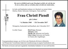 Traueranzeige Christl Piendl