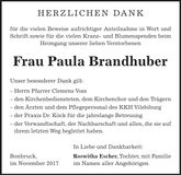 Traueranzeige Paula Brandhuber
