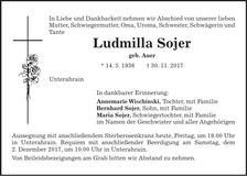 Traueranzeige Ludmilla Sojer
