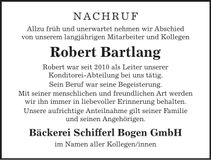 Traueranzeige Robert Bartlang