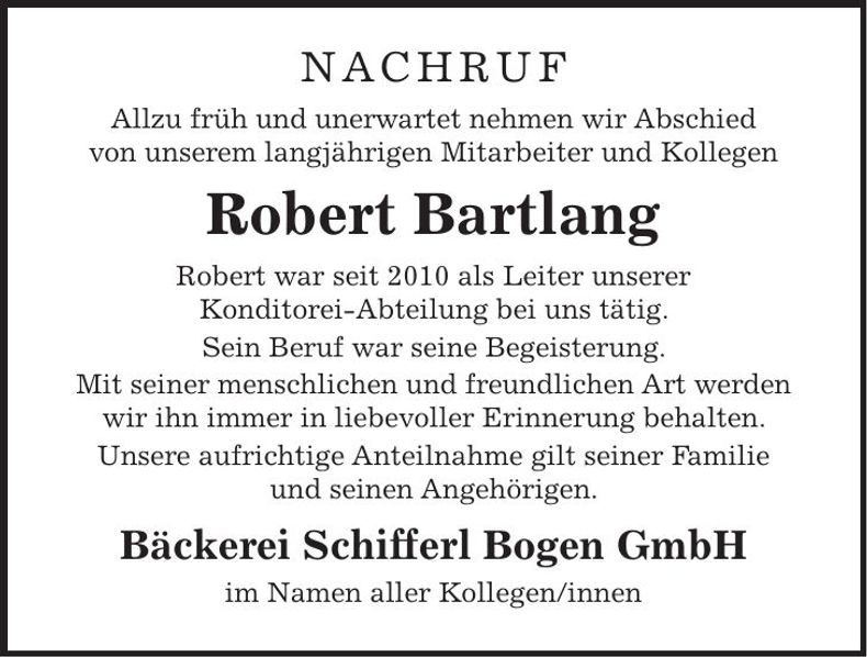 Traueranzeige Robert Bartlang
