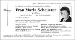 Traueranzeige Maria Scheuerer