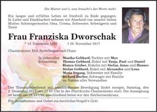 Traueranzeige Franziska Dworschak