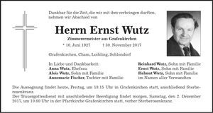 Traueranzeige Ernst Wutz