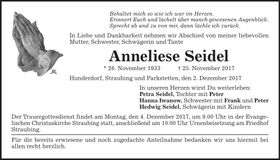 Traueranzeige Anneliese Seidel