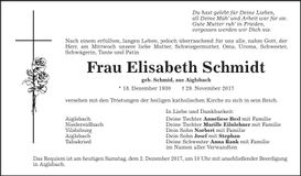 Traueranzeige Elisabeth Schmidt