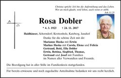 Traueranzeige Rosa Dobler