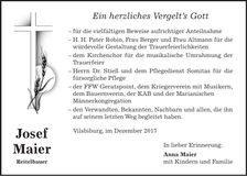 Traueranzeige Josef Maier