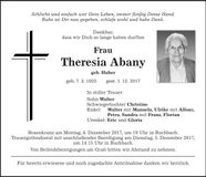 Traueranzeige Theresia Abany