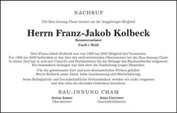 Traueranzeige Franz-Jakob Kolbeck