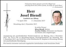 Traueranzeige Josef Biendl