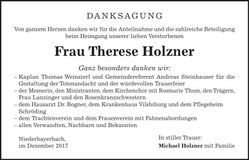Traueranzeige Therese Holzner