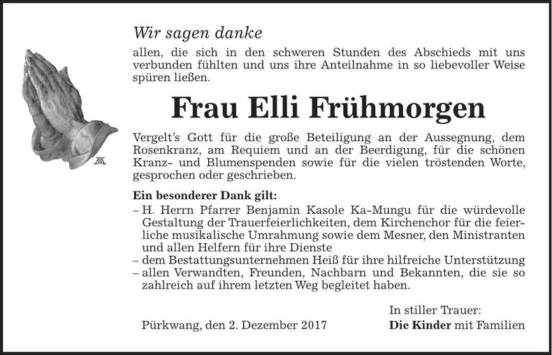 Traueranzeige Elli Frühmorgen