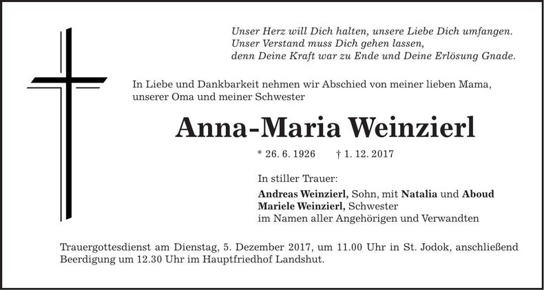 Traueranzeige Anna-Maria Weinzierl