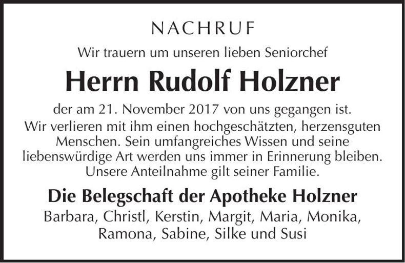 Traueranzeige Rudolf Holzner