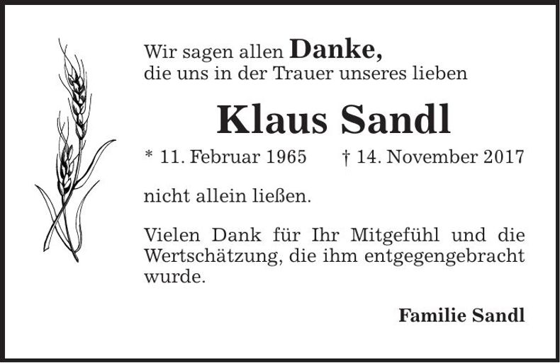 Traueranzeige Klaus Sandl