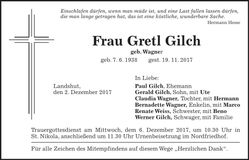Traueranzeige Gretl Gilch
