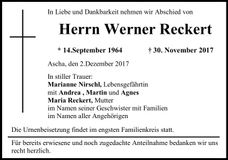 Traueranzeige Werner Reckert