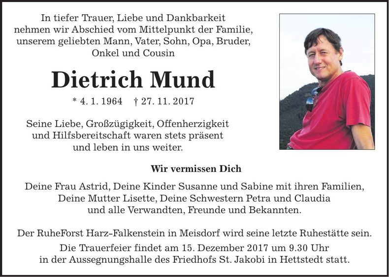 Traueranzeige Dietrich Mund