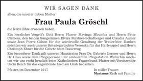 Traueranzeige Paula Gröschl
