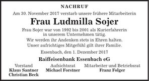 Traueranzeige Ludmilla Sojer