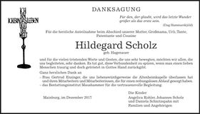 Traueranzeige Hildegard Scholz