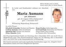 Traueranzeige Maria Aumann