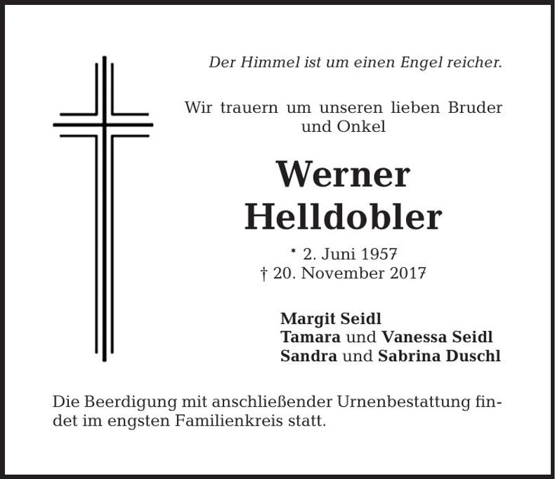 Traueranzeige Werner Helldobler