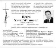 Traueranzeige Xaver Witzmann