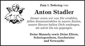 Traueranzeige Anton Stadler