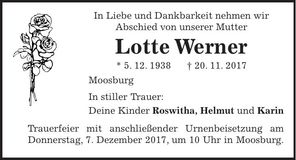 Traueranzeige Lotte Werner