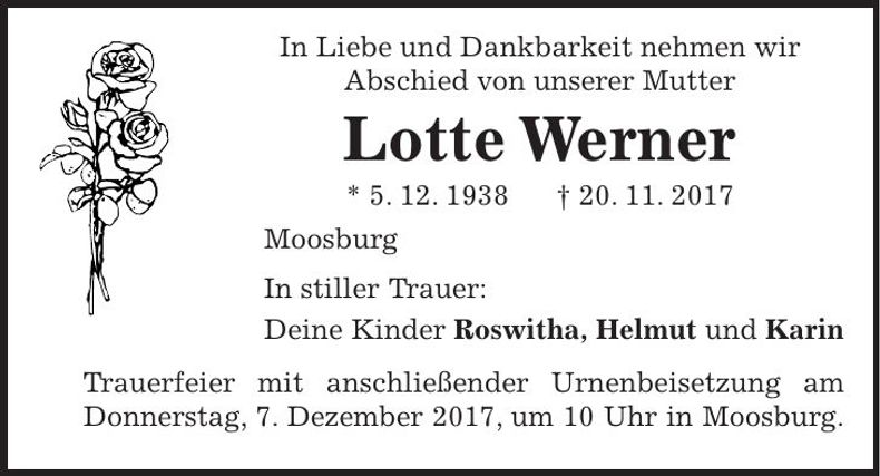 Traueranzeige Lotte Werner
