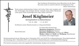 Traueranzeige Josef Köglmeier