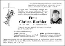 Traueranzeige Christa Kuchler