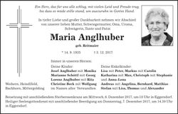 Traueranzeige Maria Anglhuber