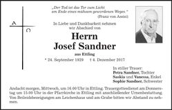 Traueranzeige Josef Sandner